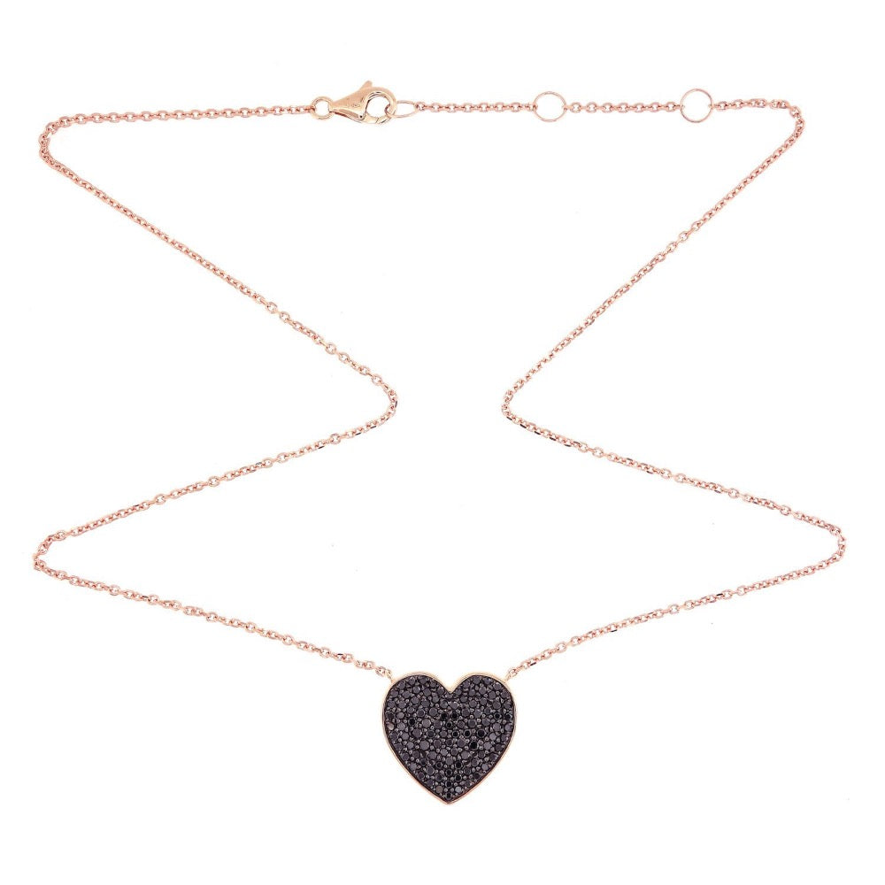 Black Diamond Heart Necklace in 18K Rose Gold - Kura Jewellery