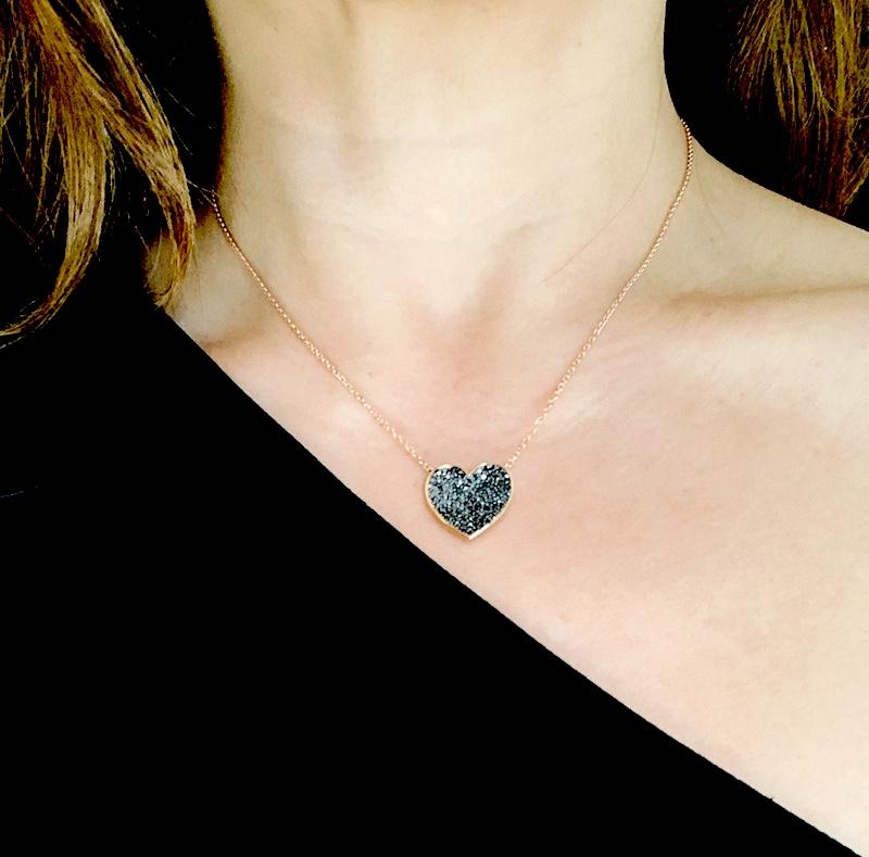 Black Diamond Heart Necklace in 18K Rose Gold - Kura Jewellery