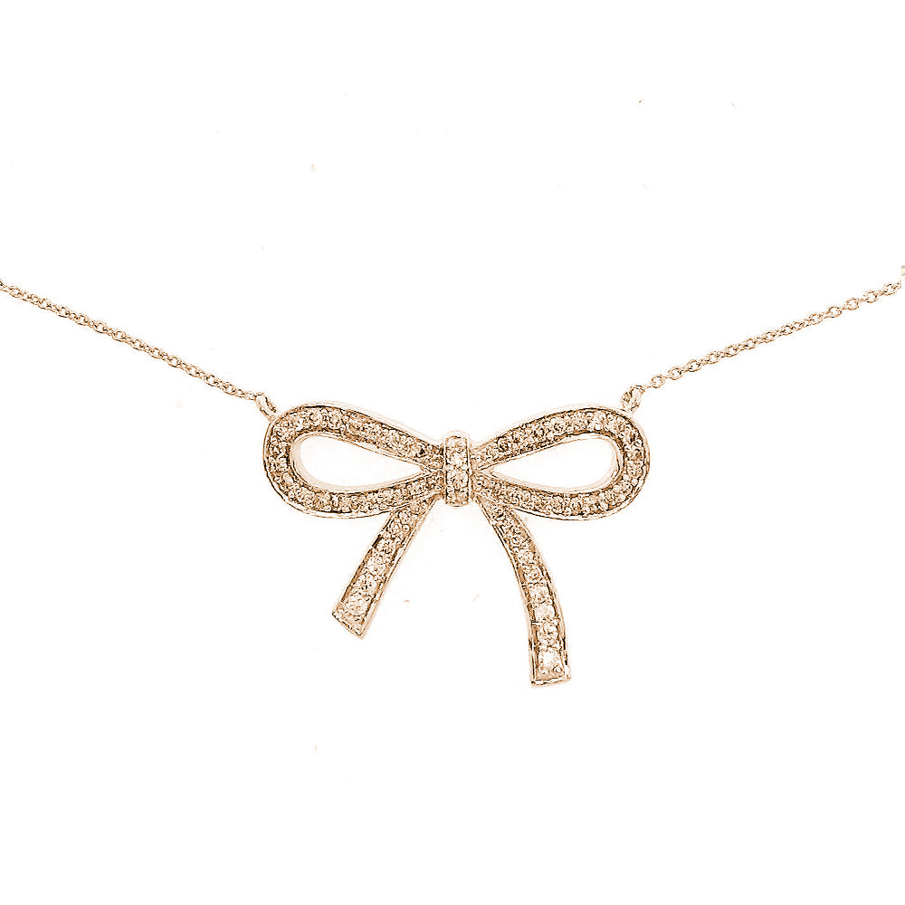 Bow Ribbon Diamond Necklace in 18K Gold