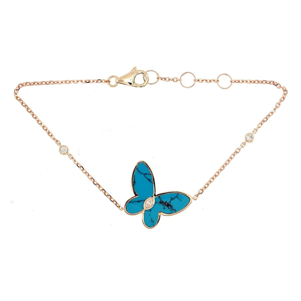 Butterfly Bracelet Blue Turquoise Stone in 18K Rose Gold - Kura Jewellery
