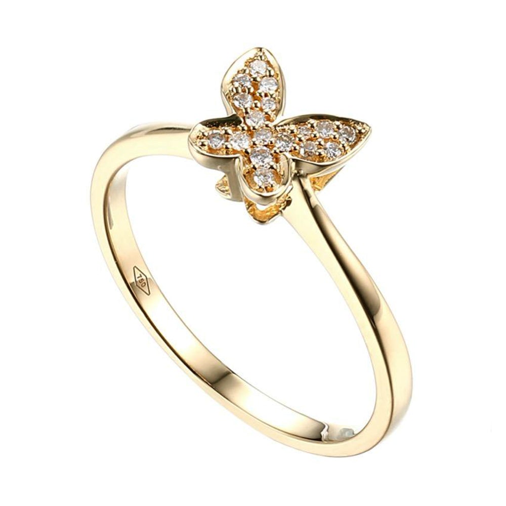 Butterfly Skinny stackable Ring with Diamonds in 18K Gold - Kura Jewellery