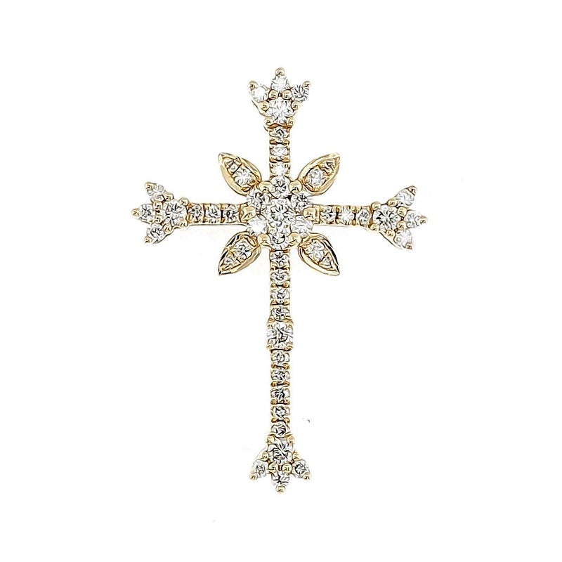 Byzantine Budded Diamond Cross Pendant in 18K Gold - Kura Jewellery