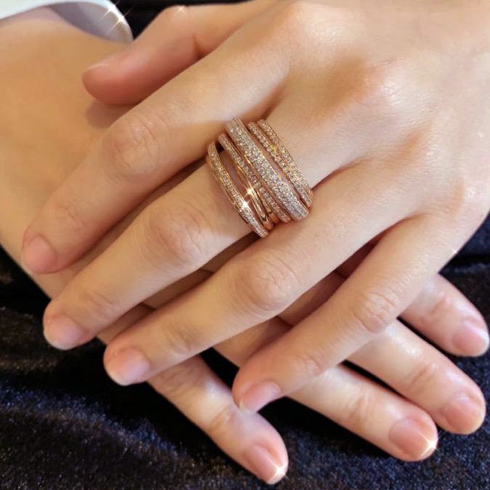 Carol Criss Cross Ring with Diamonds in 18K Rose Gold - Kura Jewellery