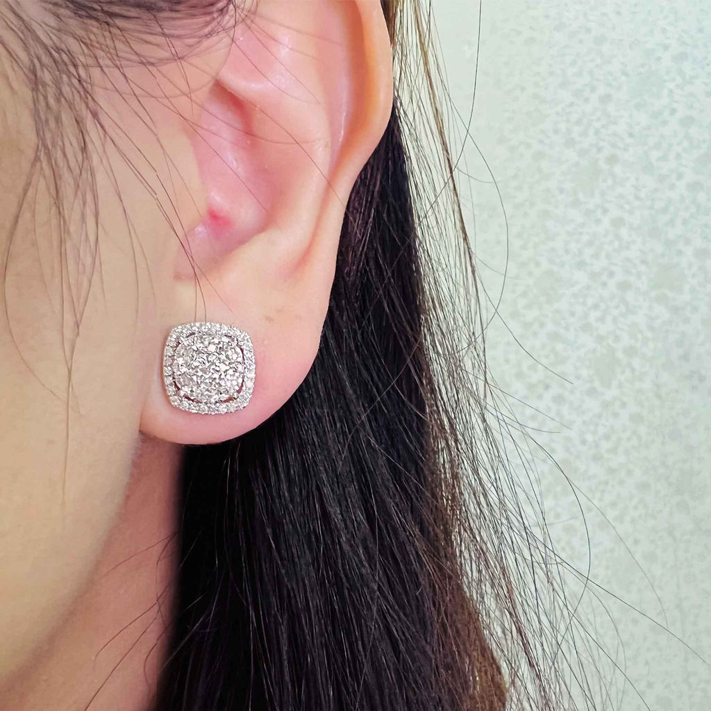 Catherine Illusion Halo Diamond Stud Earrings in 18k White Gold - Kura Jewellery