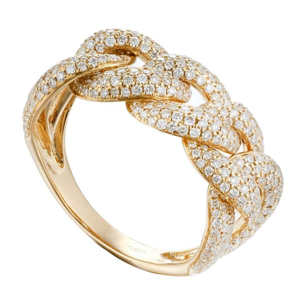 Chain Ring with Pave Diamonds in 18K Gold - Kura Jewellery