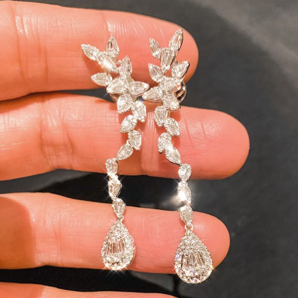 Claire Semi-Cuff Long Diamond Earrings set in 18K White Gold