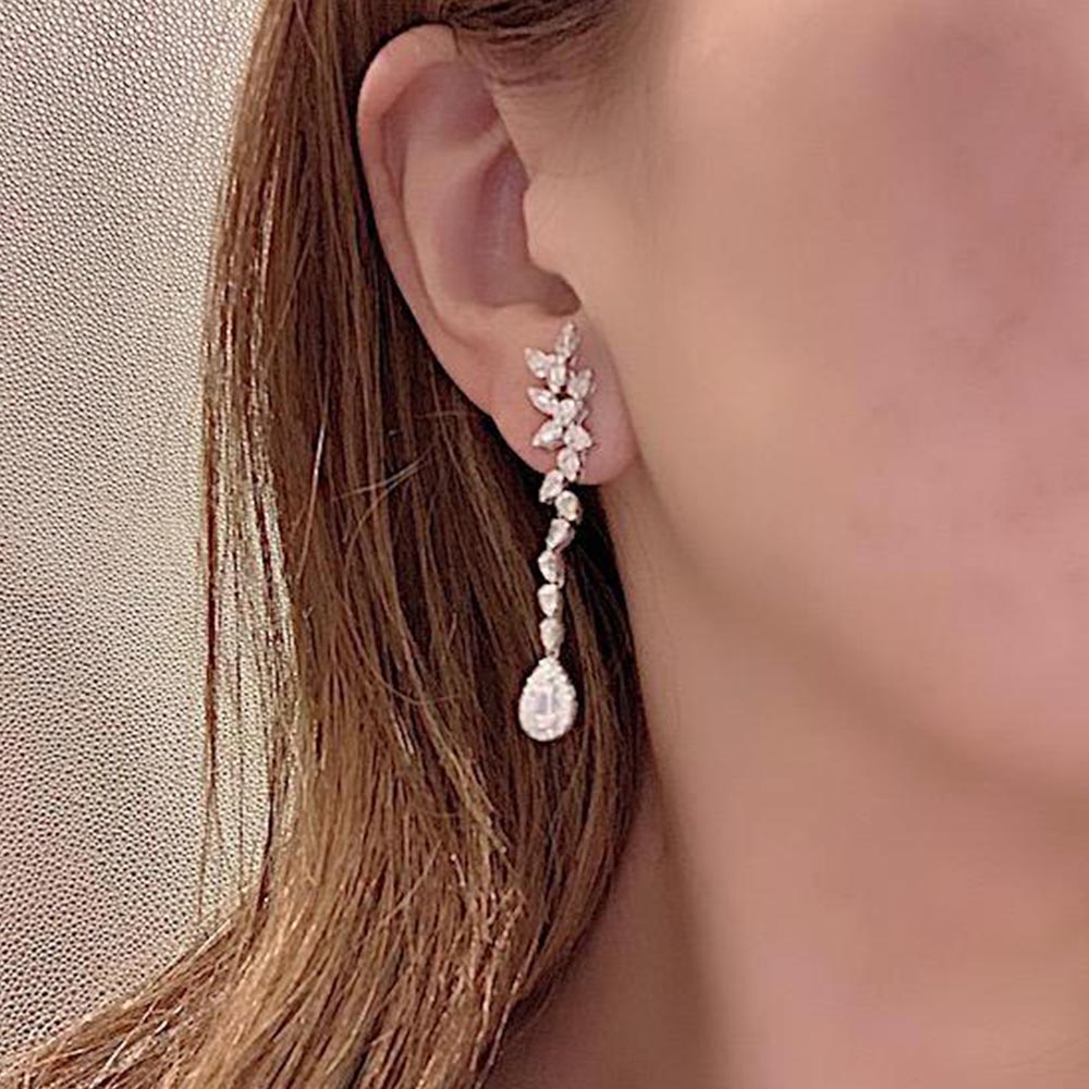 Claire Semi-Cuff Long Diamond Earrings set in 18K White Gold
