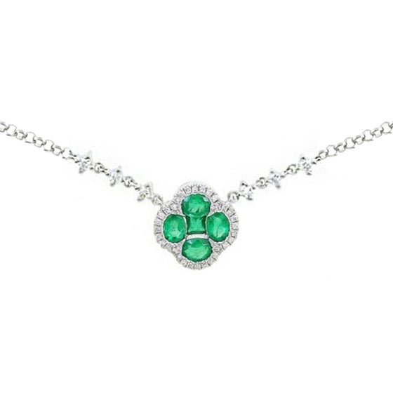 Clover Emerald and Diamond Necklace in 18k Gold - Kura Jewellery