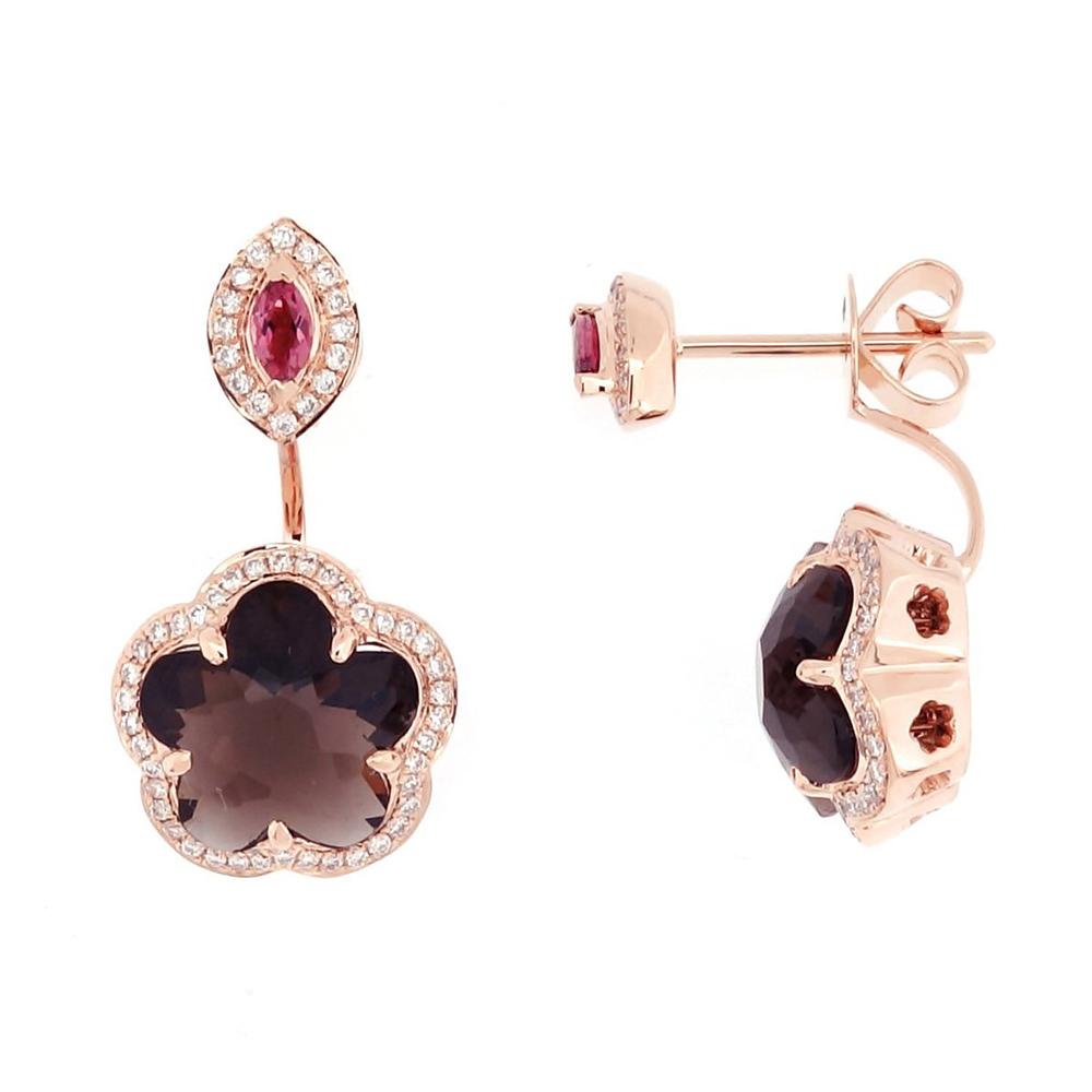 Clover Smoky Quartz Pink Tourmaline Earrings in 18K Rose Gold - Kura Jewellery