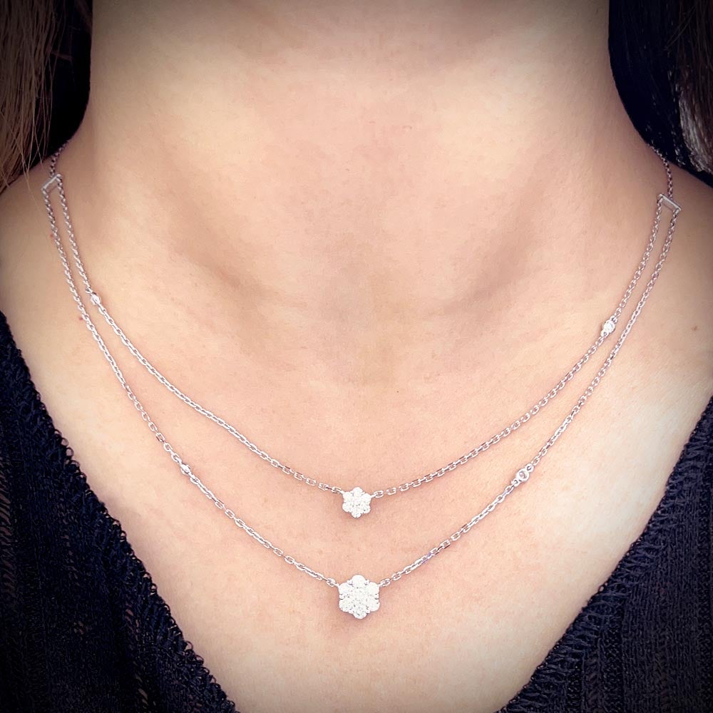Cluster Diamond Double Layer Necklace in 18K White Gold - Kura Jewellery