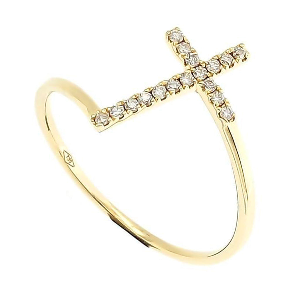 Skinny Cross Ring with Diamonds in 18K Gold