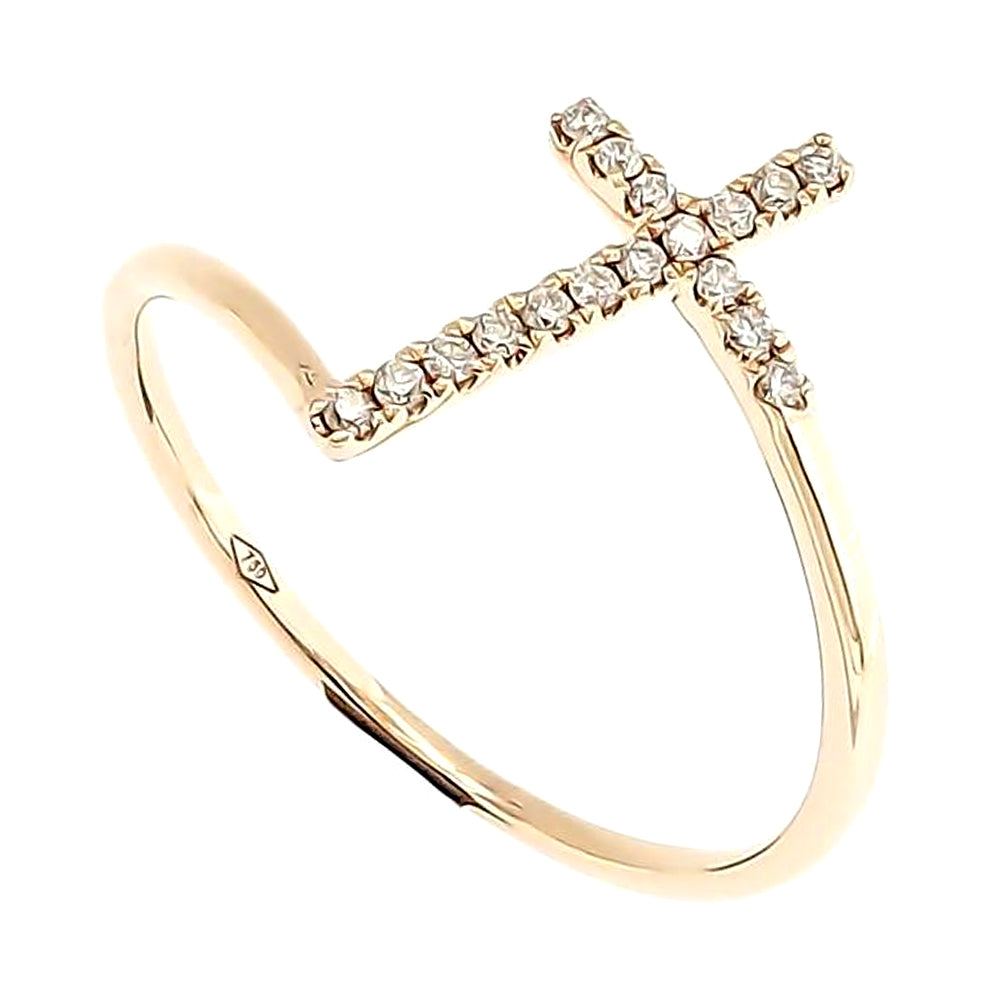 Skinny Cross Ring with Diamonds in 18K Gold