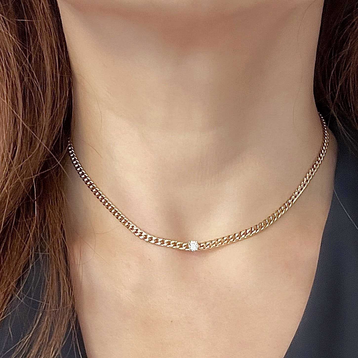 Shop Cuban Link 0.25 carat Solitaire Diamond Necklace in 18K Yellow Gold Online