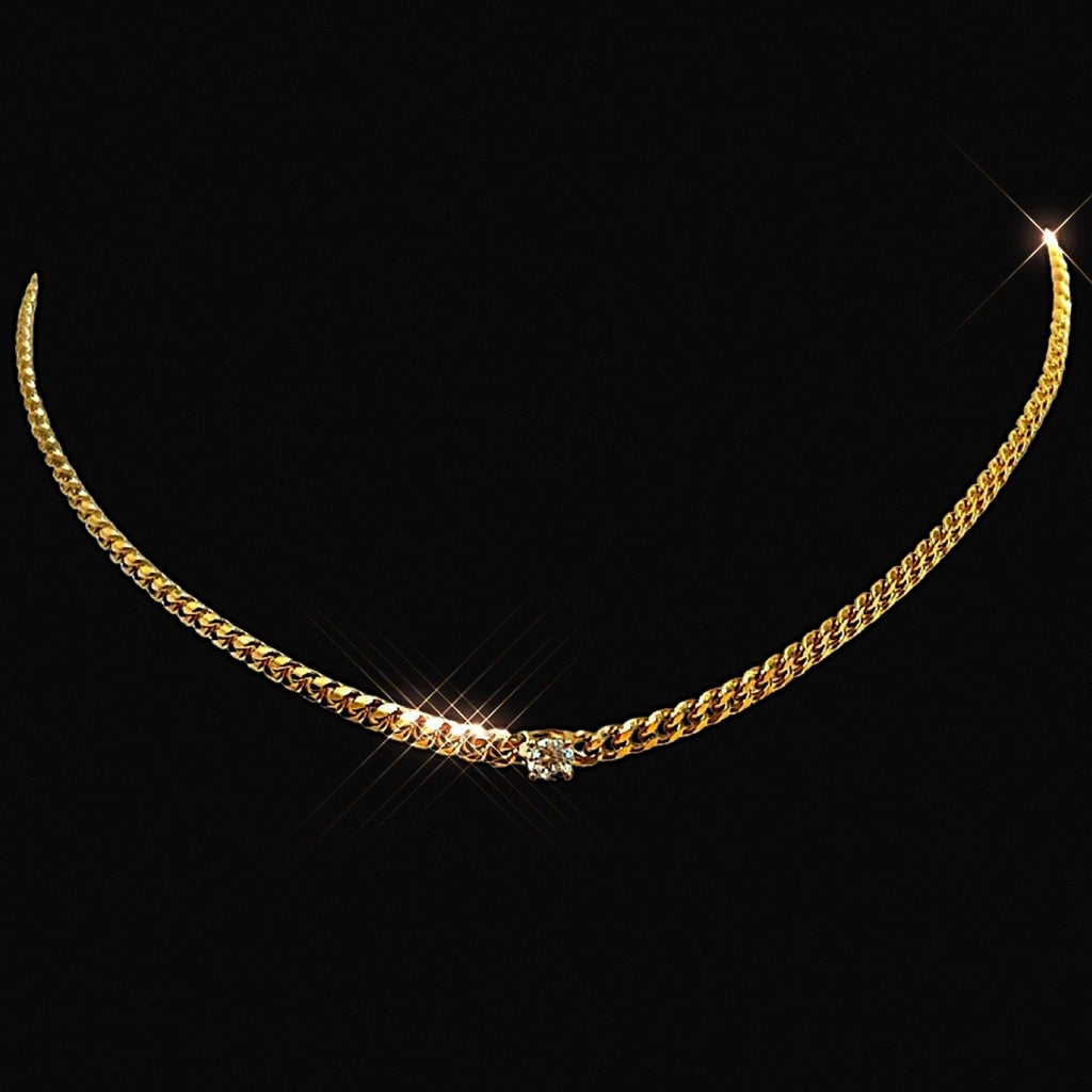 Cuban Link Solitaire Diamond Necklace in 18K Yellow Gold - Kura Jewellery