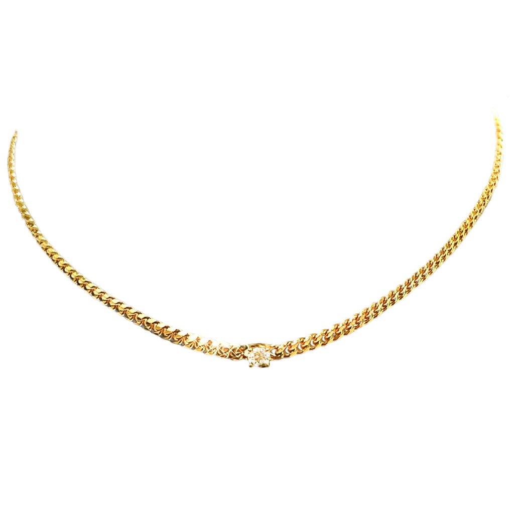 Cuban Link Solitaire Diamond Necklace in 18K Yellow Gold - Kura Jewellery