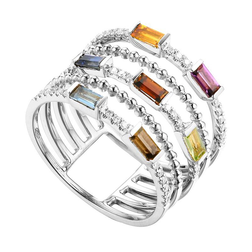 Dana 4-rows Baguette Gemstone Ring in 18K Gold - Kura Jewellery