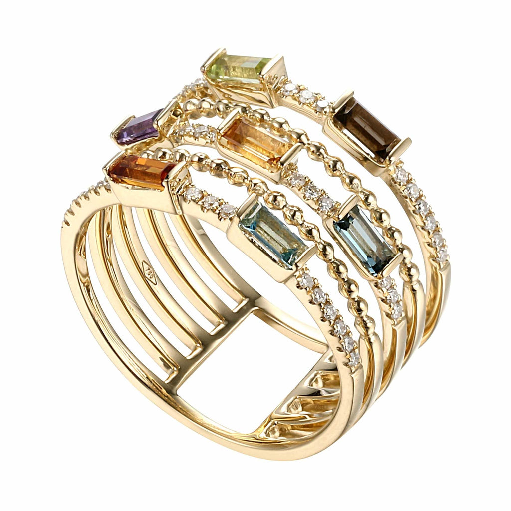 Dana 4-rows Baguette Gemstone Ring in 18K Gold - Kura Jewellery