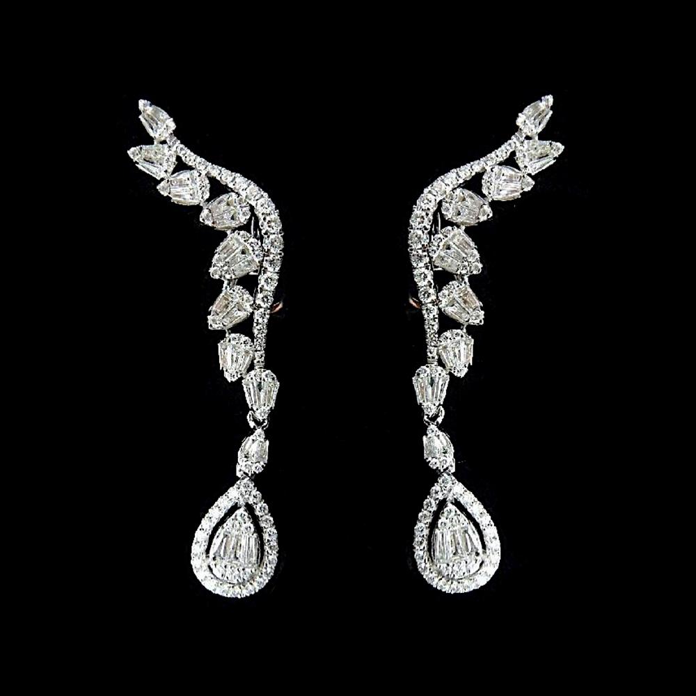 Demi Cuff Dangling Diamond Earrings set in 18K White Gold - Kura Jewellery