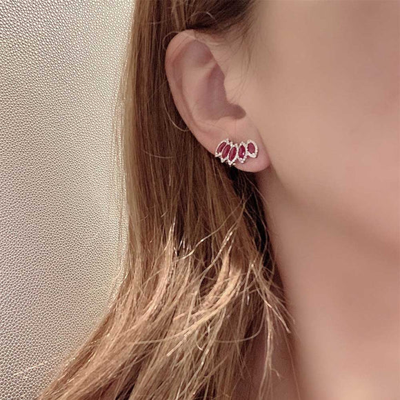 Dita Cuff Earrings Red Ruby and Diamonds in 18K White Gold - Kura Jewellery