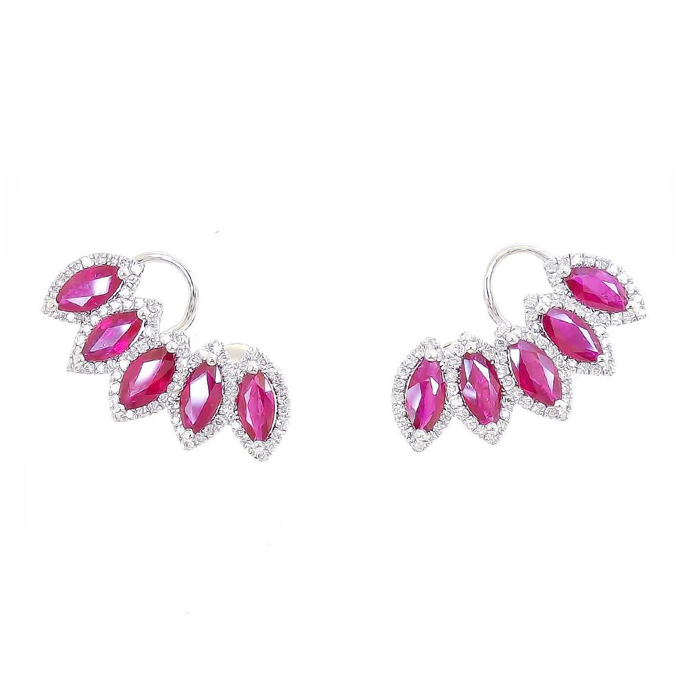 Dita Cuff Earrings Red Ruby and Diamonds in 18K White Gold - Kura Jewellery