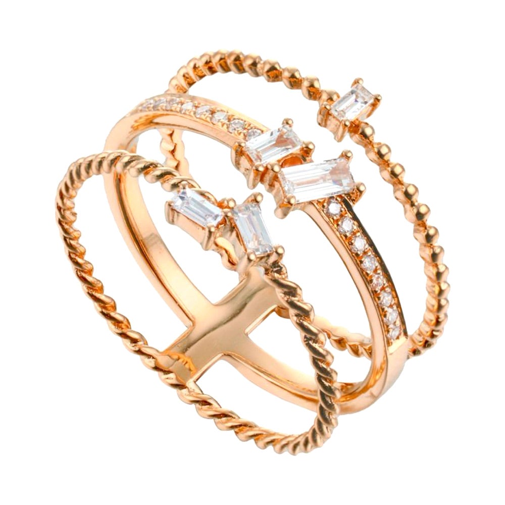 Dotty Baguette Diamonds 3-Rows Ring in 18K Gold - Kura Jewellery
