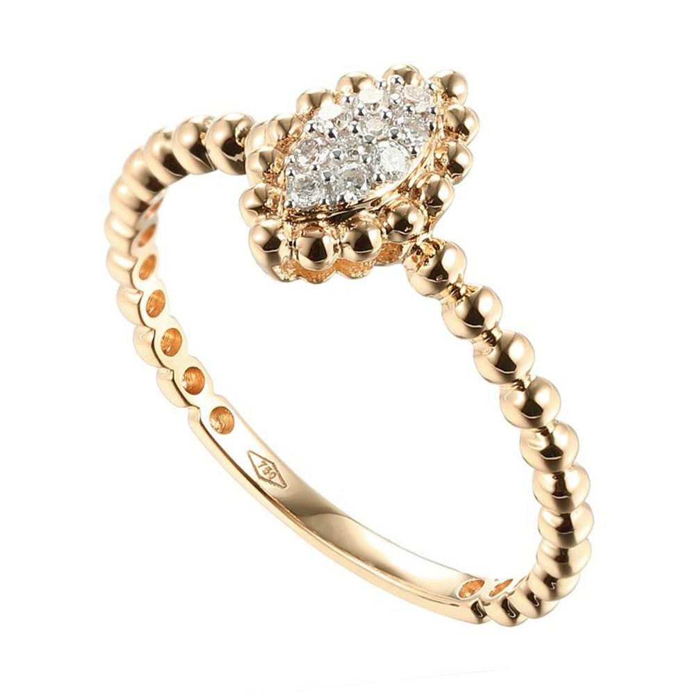 Dotty Marquise Skinny Stackable Ring with Diamonds in 18K Gold - Kura Jewellery