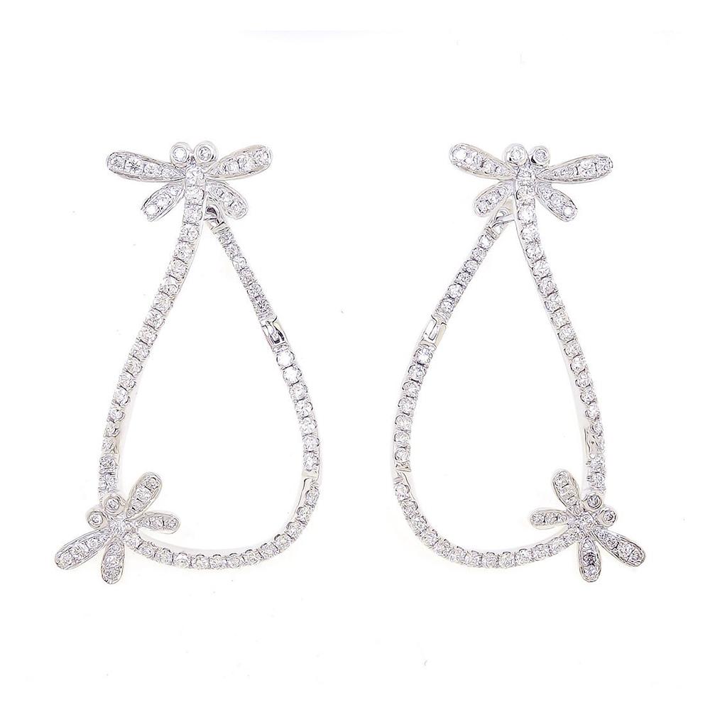 Dragon Fly Fancy Hoop Earrings with diamonds in 18K White Gold - Kura Jewellery