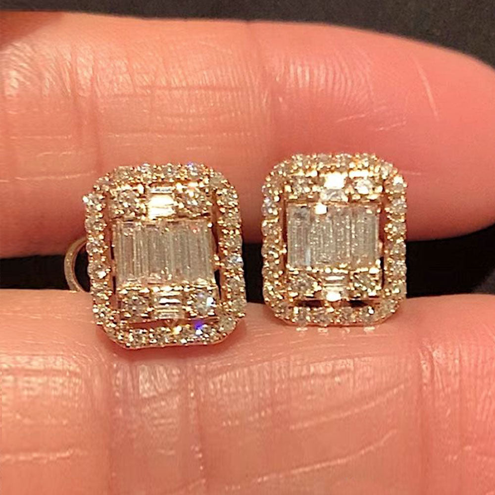 Elizabeth Baguette Diamond Stud Earrings in 18K Rose Gold