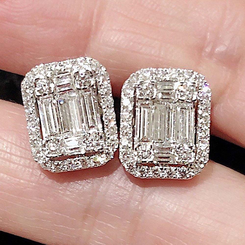 Elizabeth Baguette Diamond Earrings & Ring Set in 18K White Gold - Kura Jewellery