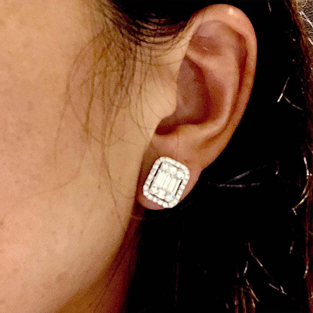 Elizabeth Baguette Diamond Stud Earrings in 18K White Gold - Kura Jewellery