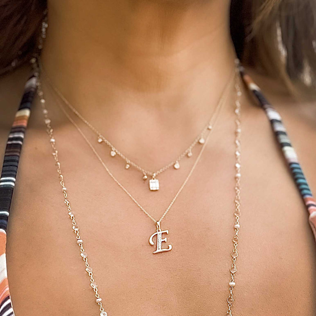 English Font Alphabet Necklace "A" in 18K Gold with Diamonds - Kura Jewellery