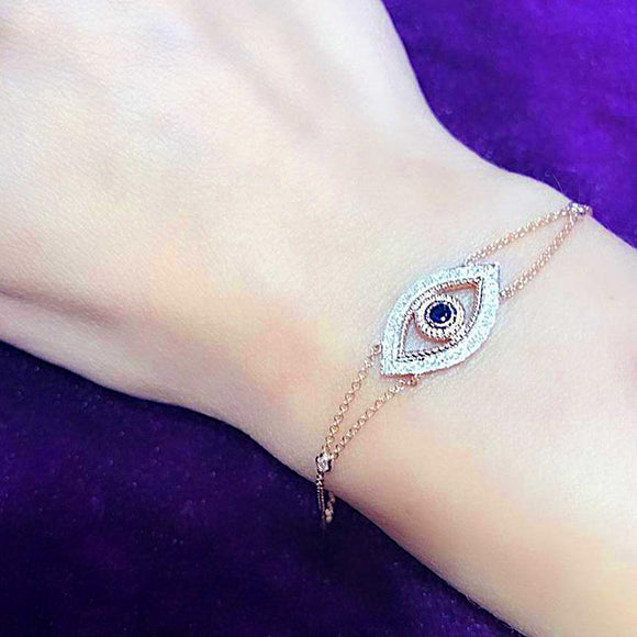 Evil Eye Bracelet with Blue Sapphire and Diamonds in 18K Rose Gold - Kura Jewellery