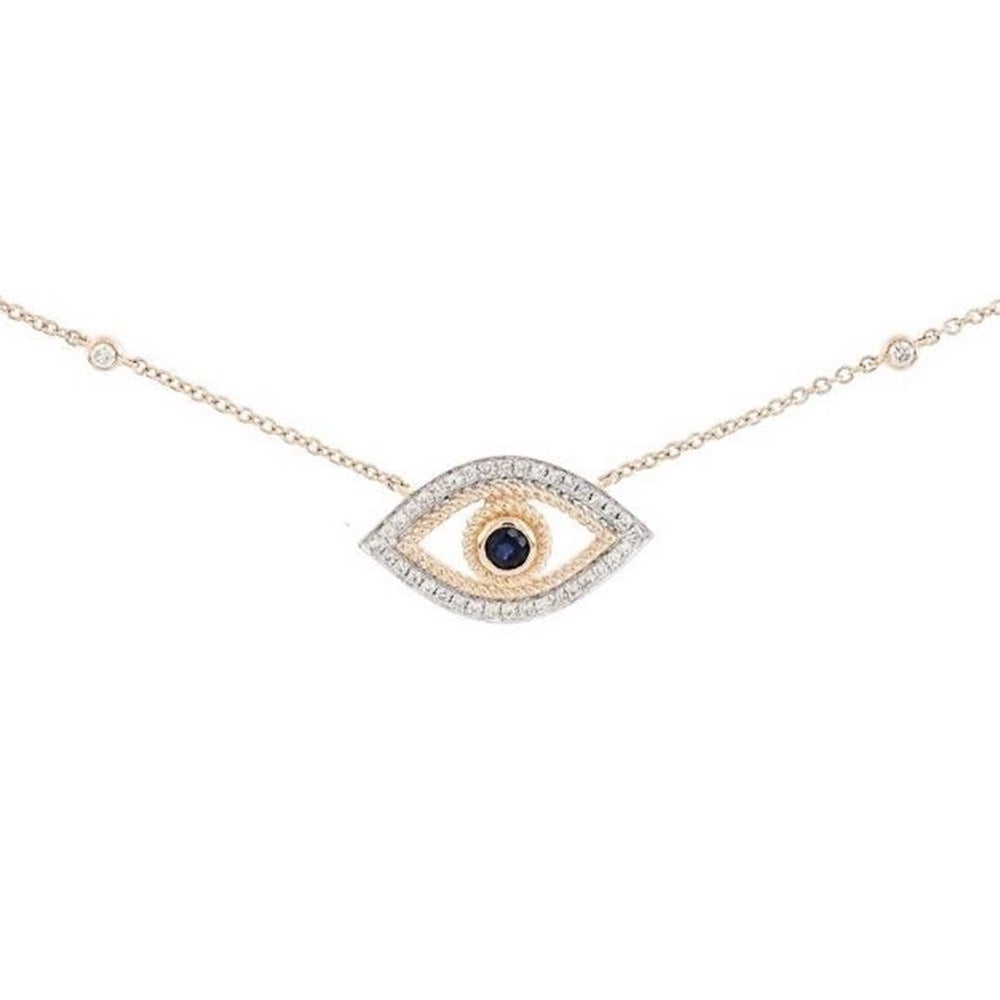Evil Eye Necklace with Blue Sapphire and Diamonds in 18K Rose Gold - Kura Jewellery