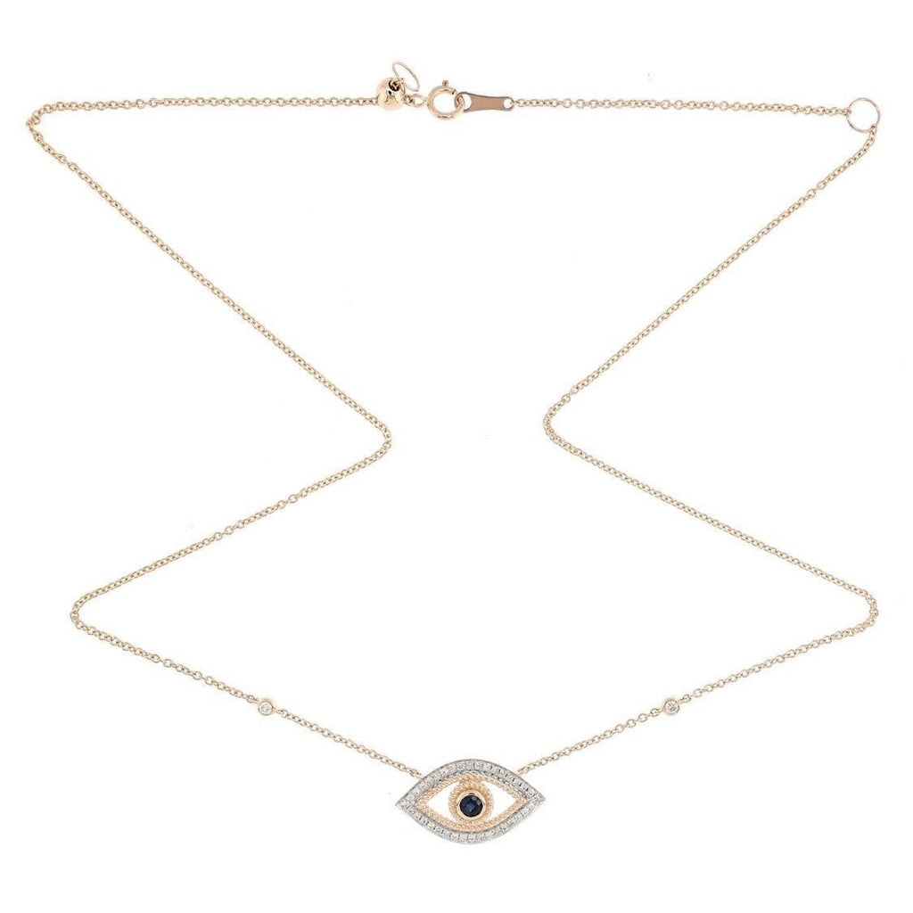 Evil Eye Necklace with Blue Sapphire and Diamonds in 18K Rose Gold - Kura Jewellery