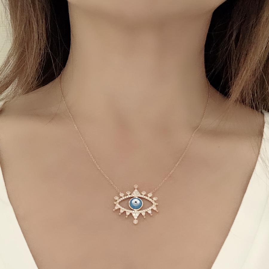 Evil Eye Necklace with Mother of Pearl Centre with Diamonds in 18K Rose Gold - Kura Jewellery