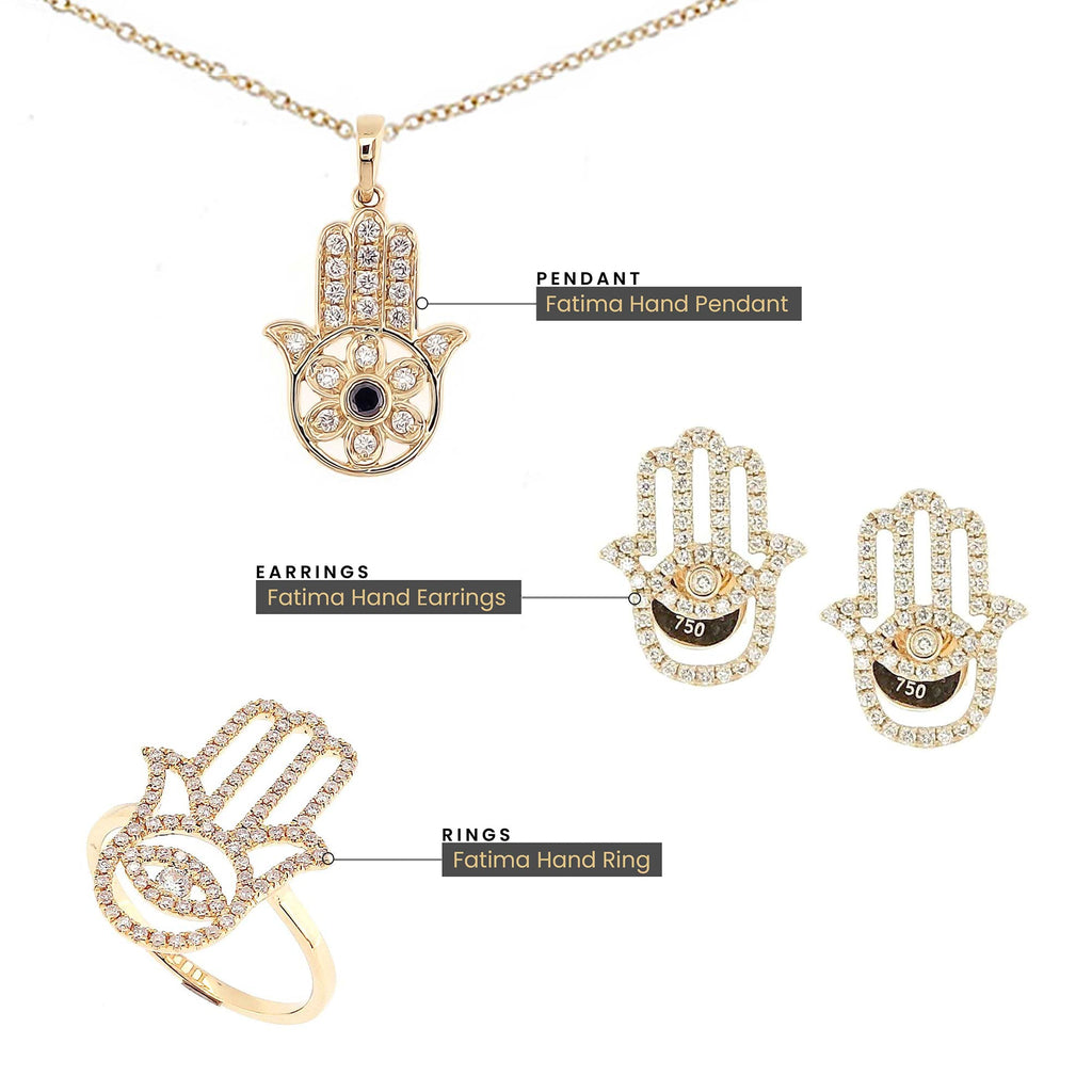 Fatima Hand Pendant with Diamonds in 18K Yellow Gold - Kura Jewellery