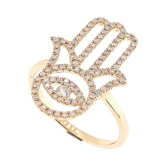 Fatima Hand Ring with Diamonds in 18K Yellow Gold - Kura Jewellery
