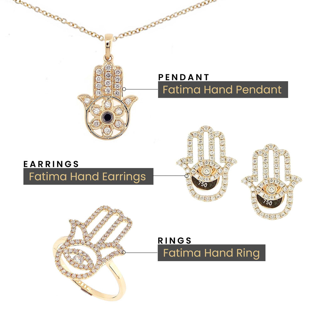 Fatima Hand Stud Earrings with Diamonds in 18K Gold - Kura Jewellery