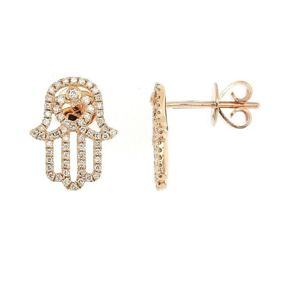 Fatima Hand Stud Earrings with Diamonds in 18K Rose Gold - Kura Jewellery