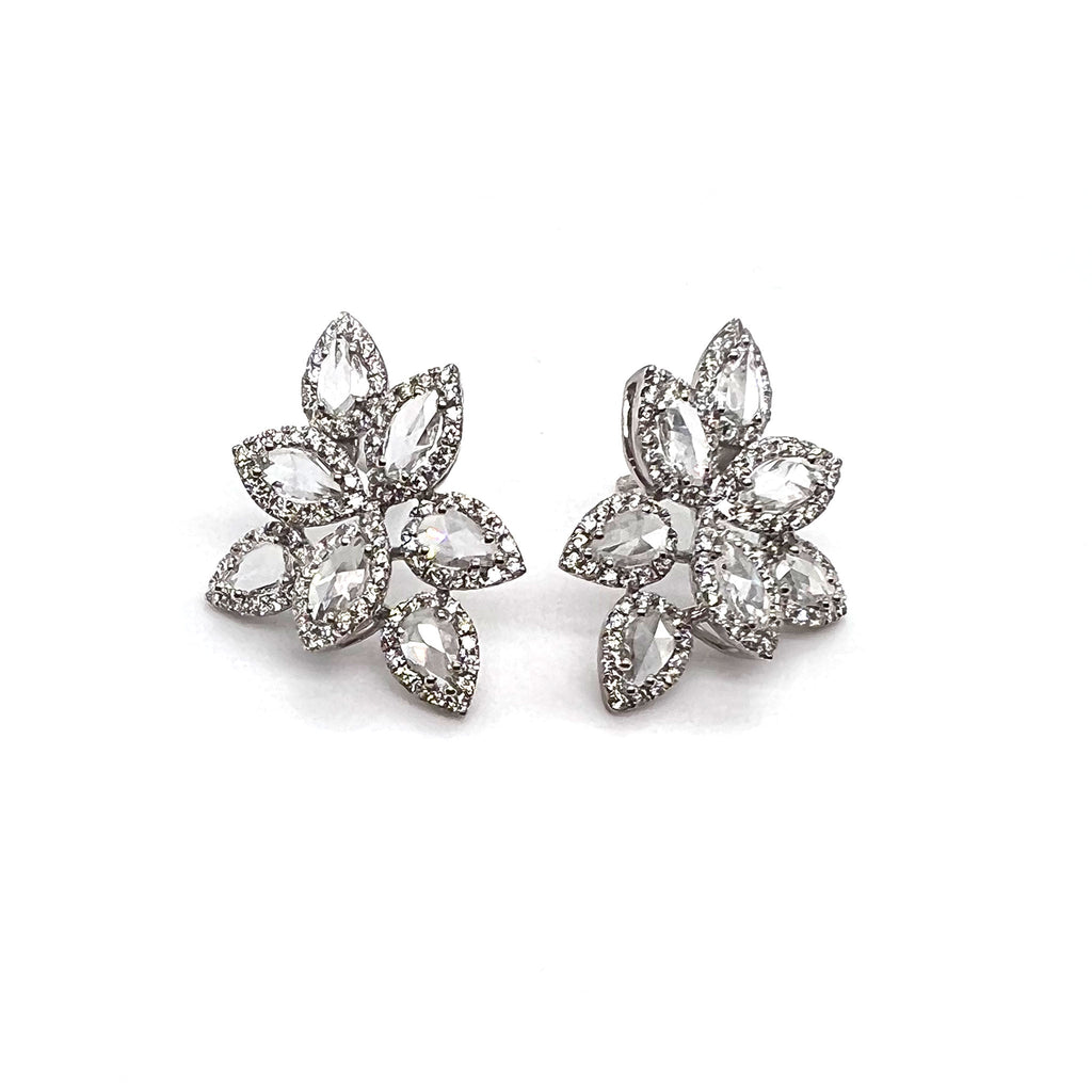 Flower Rose Cut Diamond Earrings in 18K White Gold - Kura Jewellery