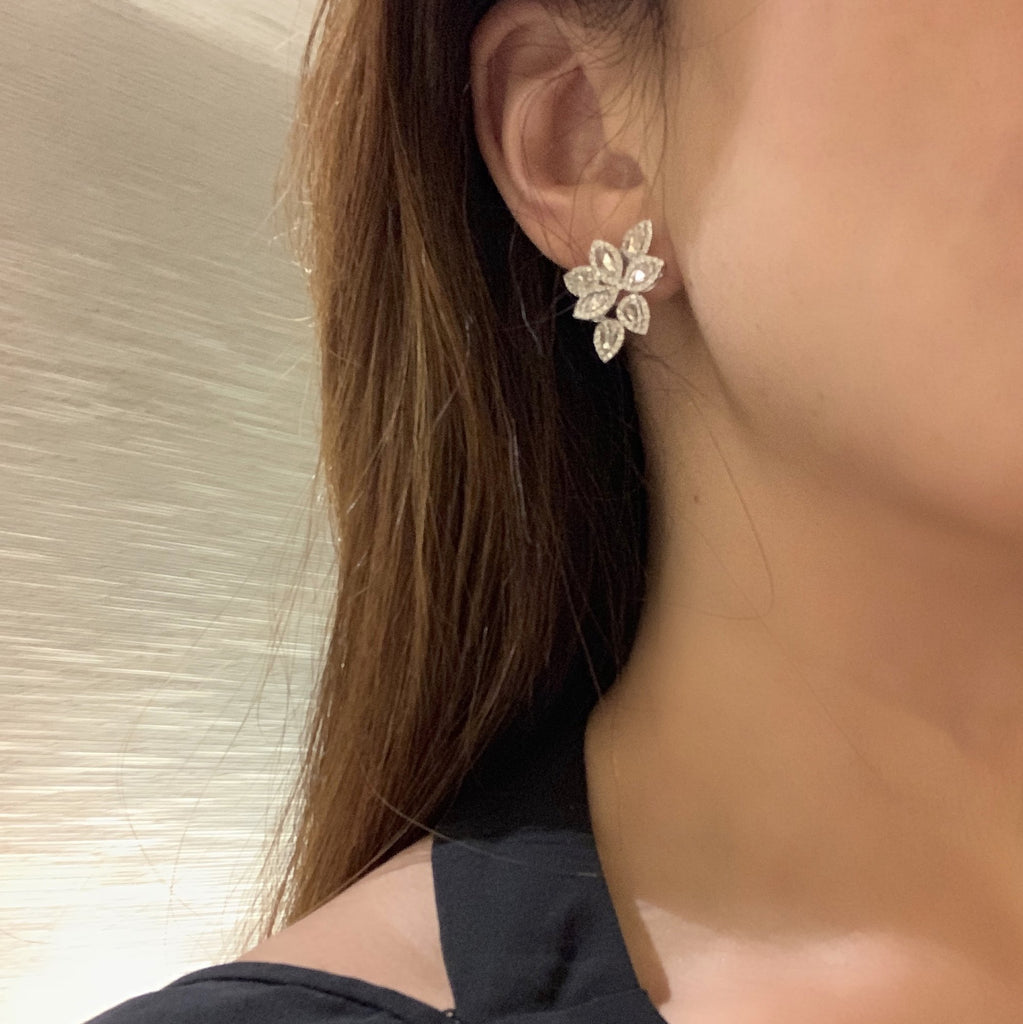 Flower Rose Cut Diamond Earrings in 18K White Gold