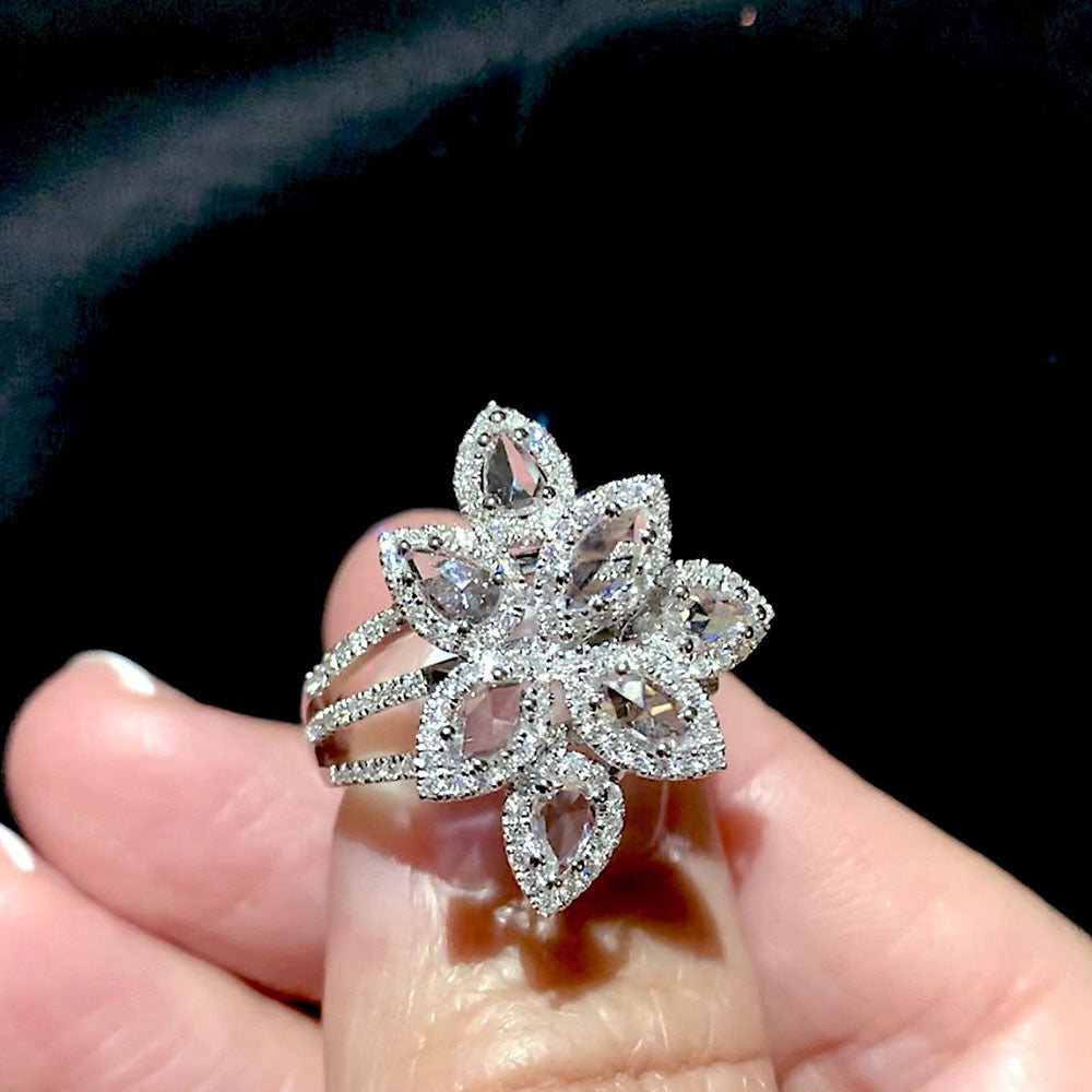 Flower Rose Cut Diamond Ring in 18K White Gold