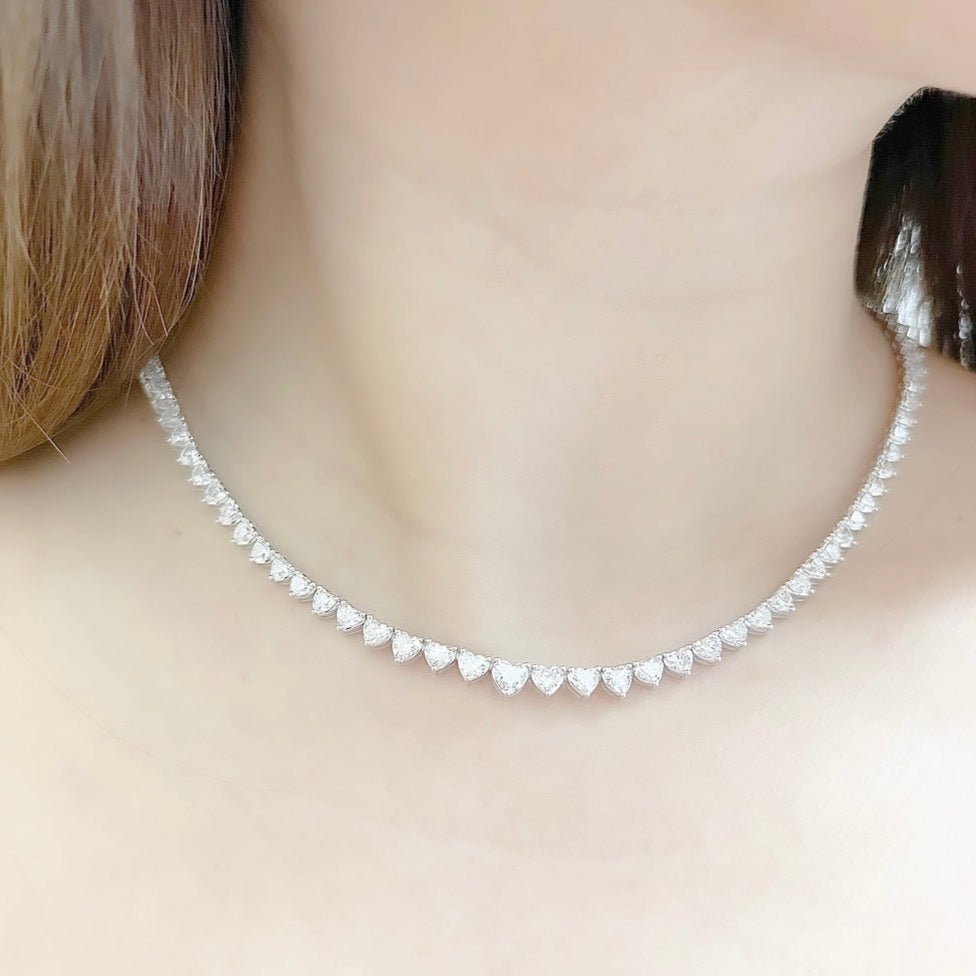Heart Shape Diamond Tennis Necklace in 18k Solid Gold - Kura Jewellery