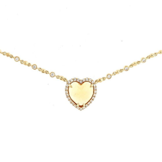 Heart Yellow Citrine Gemstone Necklace with Diamonds in 18K Yellow Gold - Kura Jewellery
