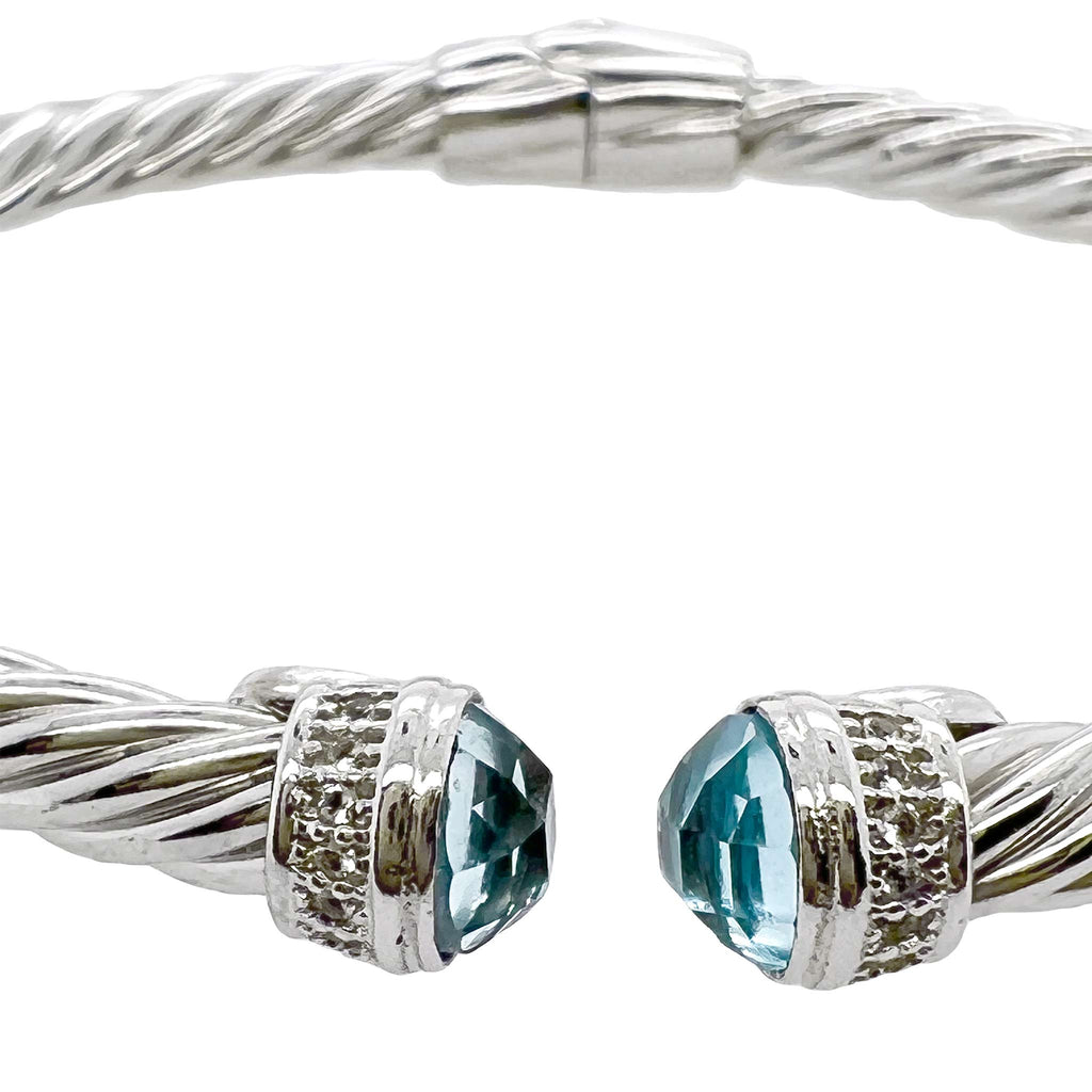 Hera Blue Topaz Bold Rope Cuff in White Rhodium plating on 925 Sterling Silver - Kura Jewellery