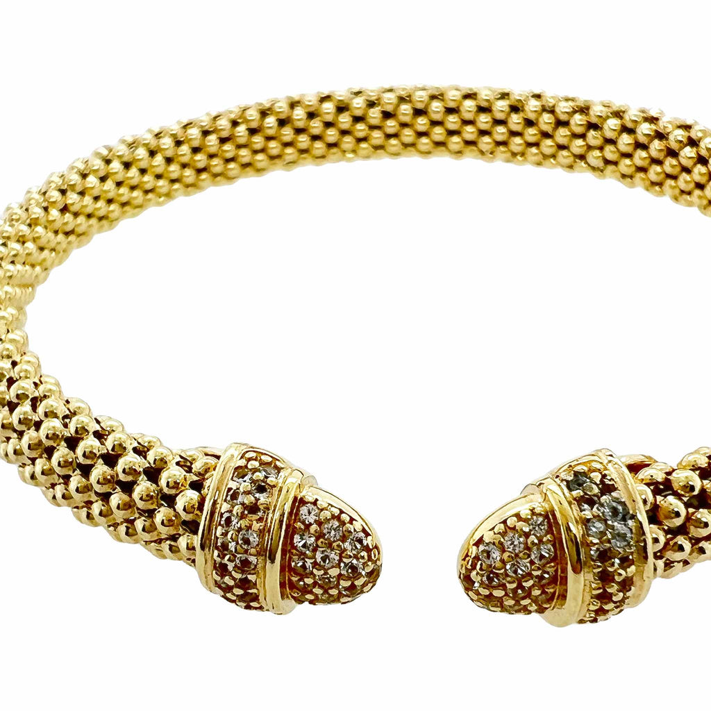 Hestia Cuff Bangle White Topaz Tips 18K Yellow Gold plating on 925 Sterling Silver - Kura Jewellery