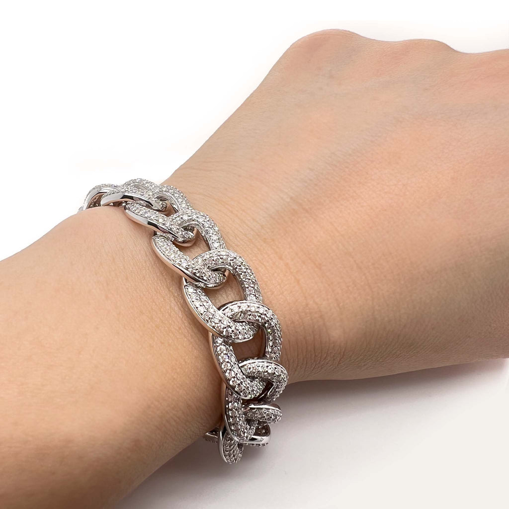 Interlink Chain Diamond Bold Bracelet in 18K White Gold - Kura Jewellery