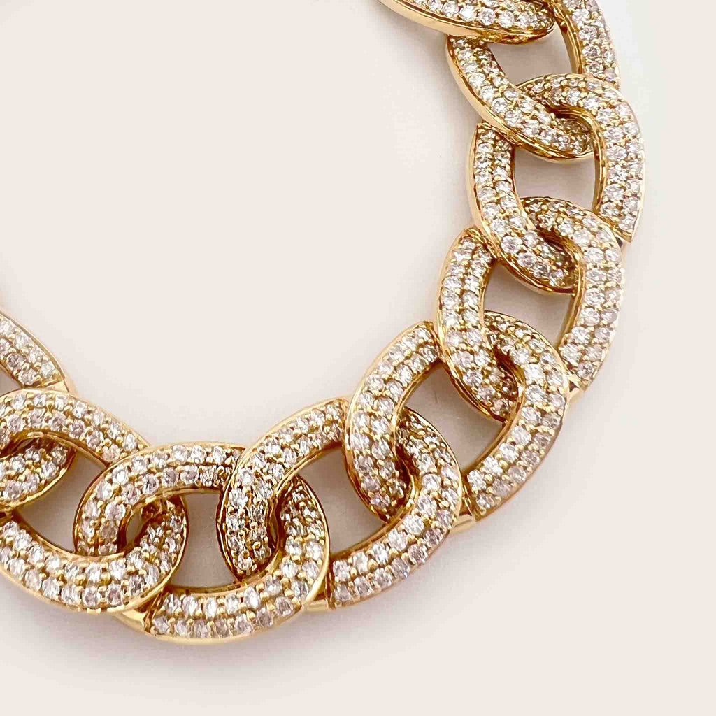 Interlink Chain Diamond Bold Bracelet in 18K Yellow Gold - Kura Jewellery