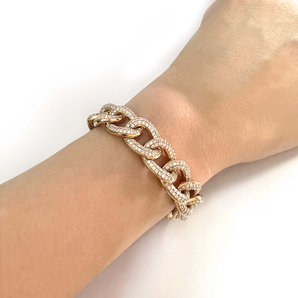 Interlink Chain Diamond Bold Bracelet in 18K Yellow Gold - Kura Jewellery