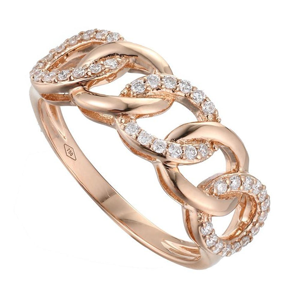 Interlink Chain Stackable Ring with Diamonds in 18K Gold - Kura Jewellery